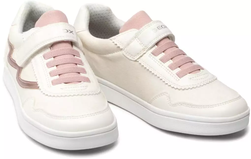 Geox DJ Rock Girls White Rose Velcro Laces Design Sneakers