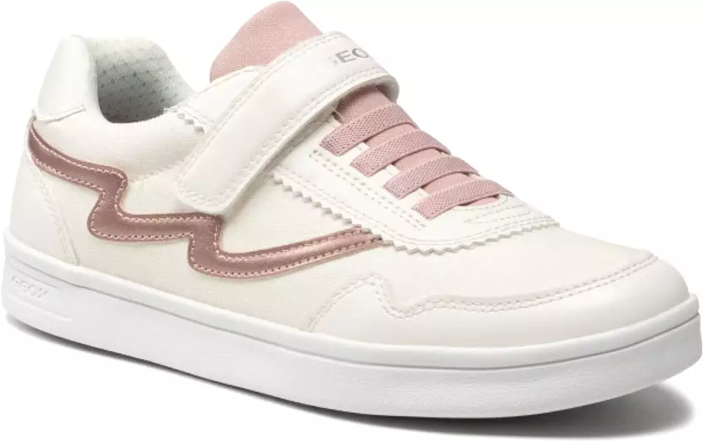 Geox DJ Rock Girls White Rose Velcro Laces Design Sneakers