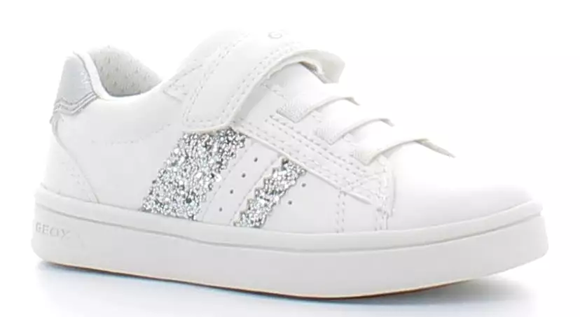 Geox DJ Rock Girls White Silver Velcro Laces Design Sneakers