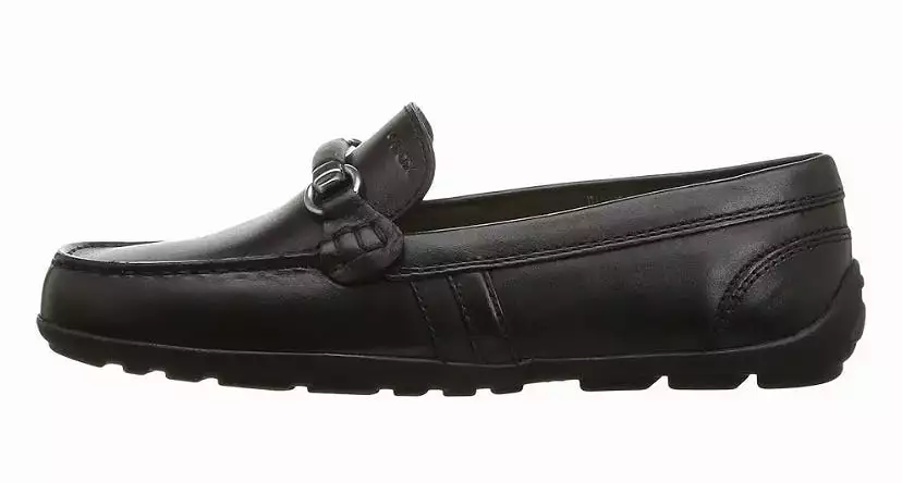 Geox Fast Black Leather Buckle Moccasin Loafer