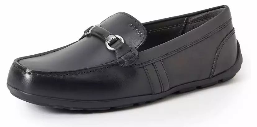 Geox Fast Black Leather Buckle Moccasin Loafer