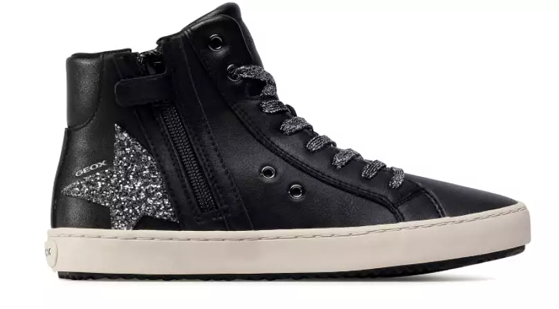 Geox Kalispera Black Dark Silver Star Hightop Sneakers