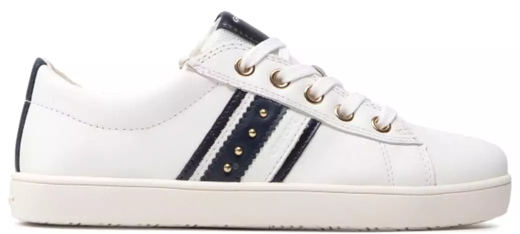 Geox Kathe White Navy Leather Lace up Sneakers