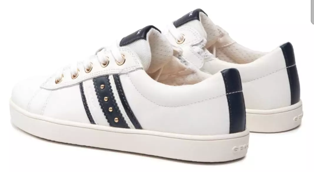 Geox Kathe White Navy Leather Lace up Sneakers