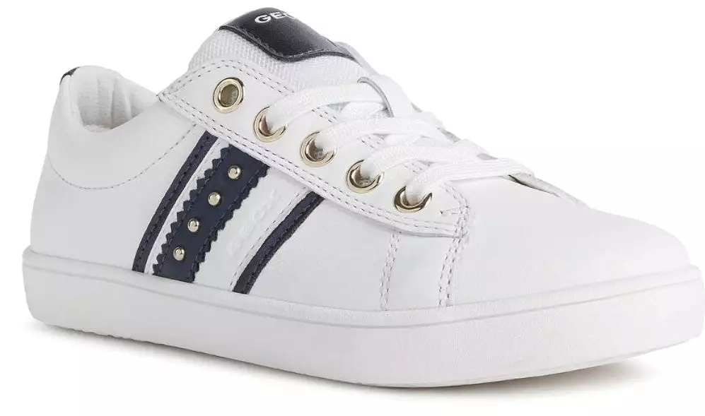 Geox Kathe White Navy Leather Lace up Sneakers