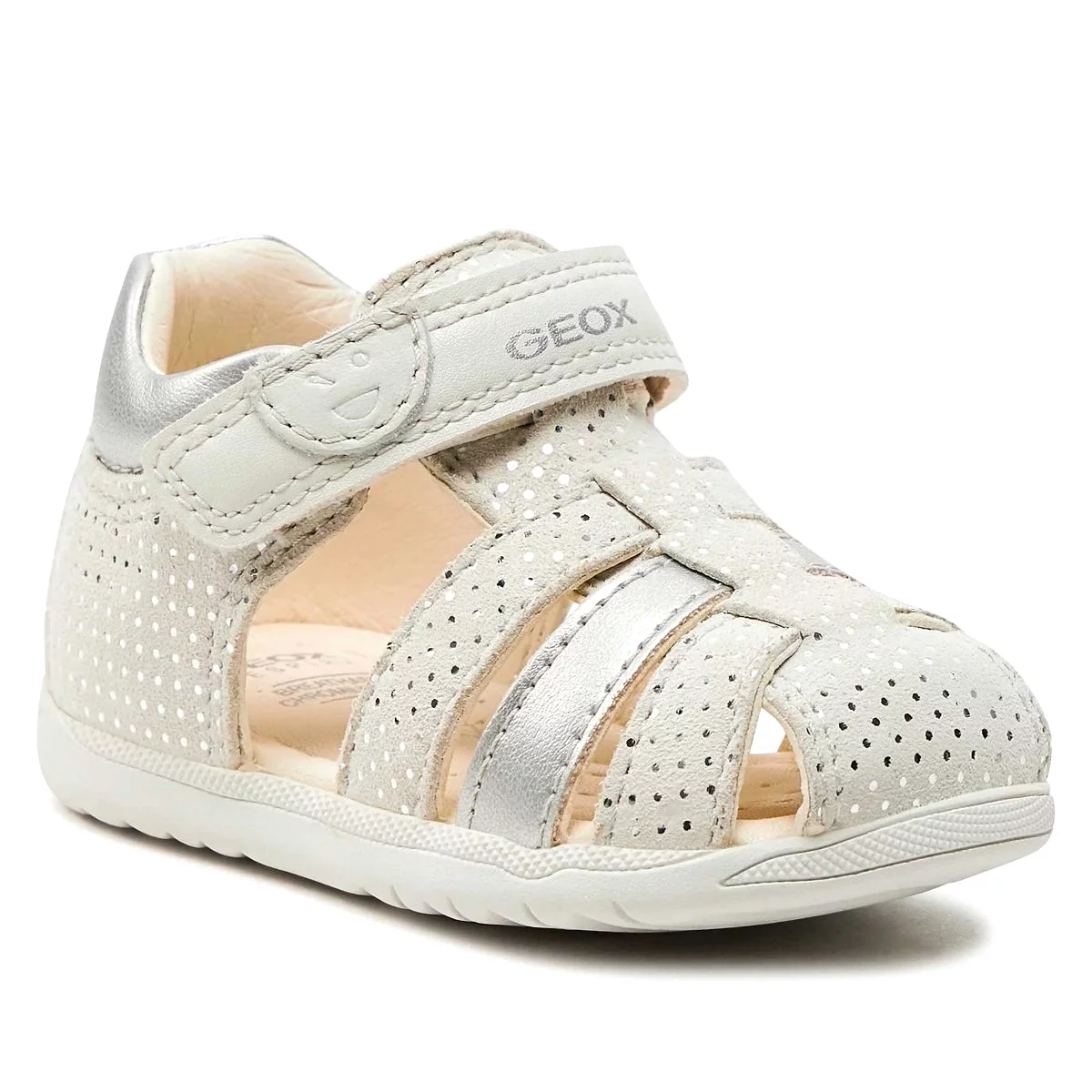 Geox Toddler's Maccia White/Leather Silver (Sizes 21-25)