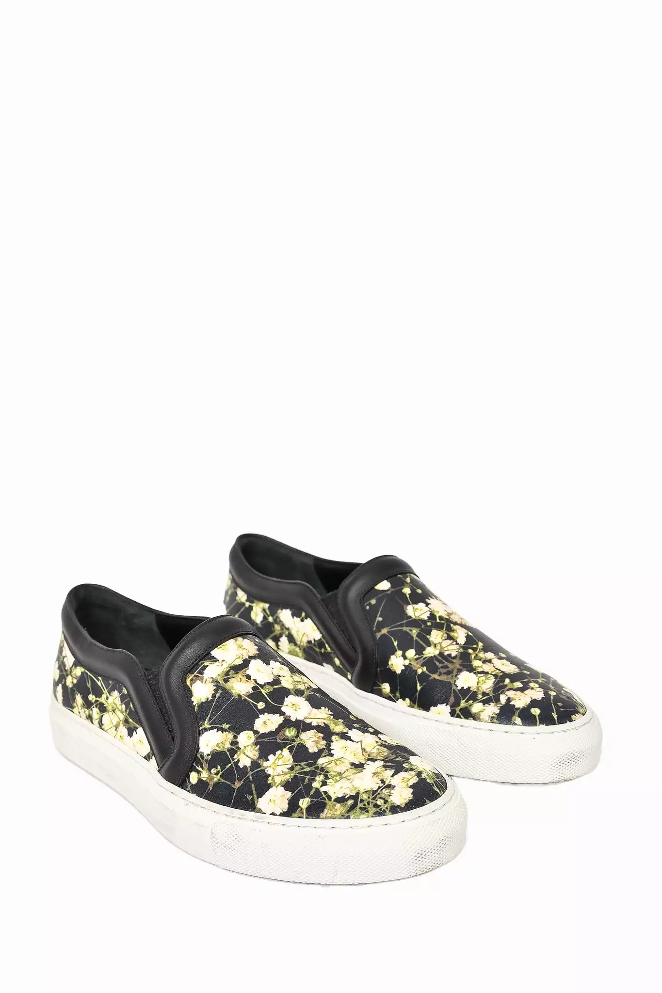 Givenchy Black/Cream Baby's Breath Printed Leather Slip on Sneakers sz 36