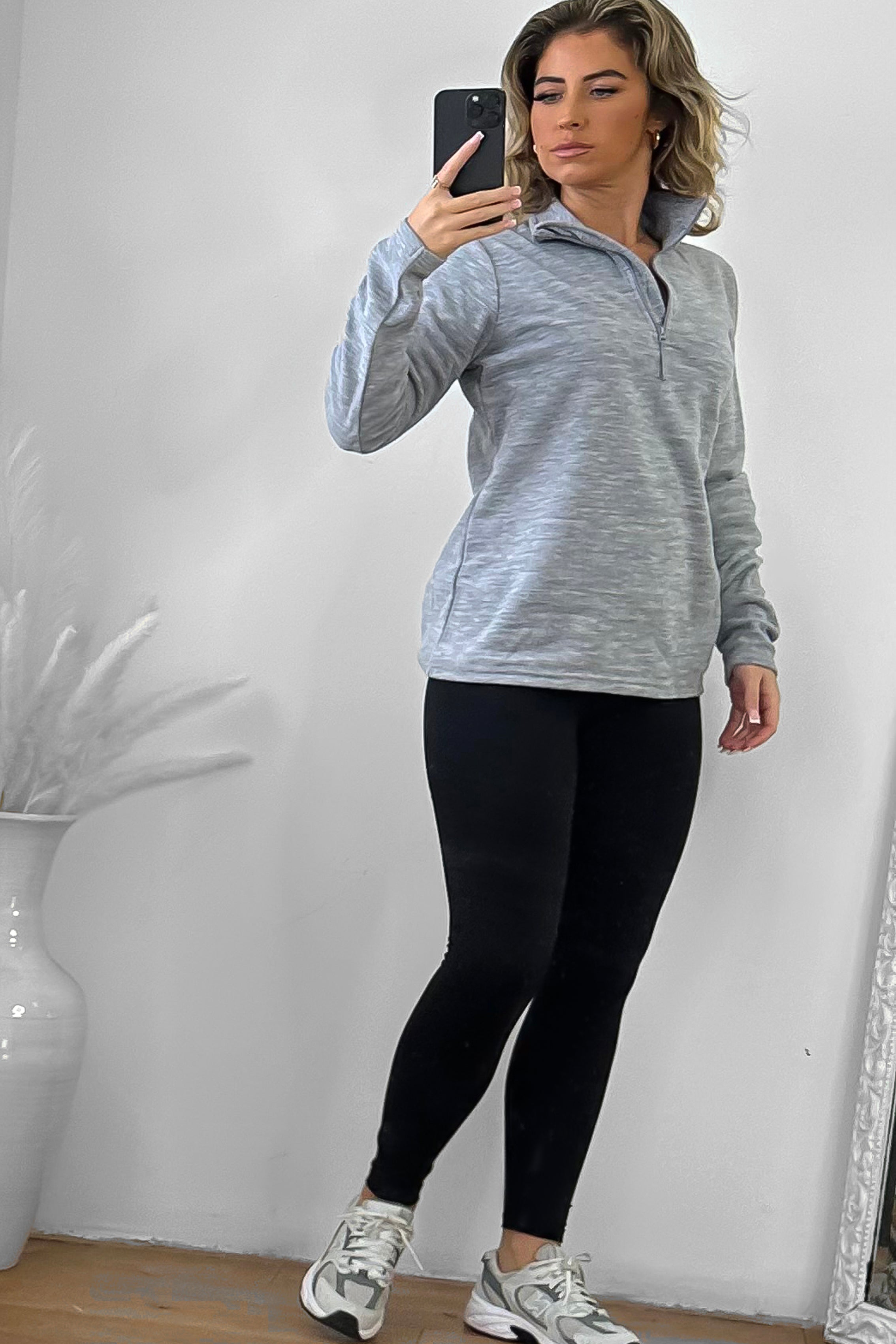 High Zipped Neck Melange Sportswear Top