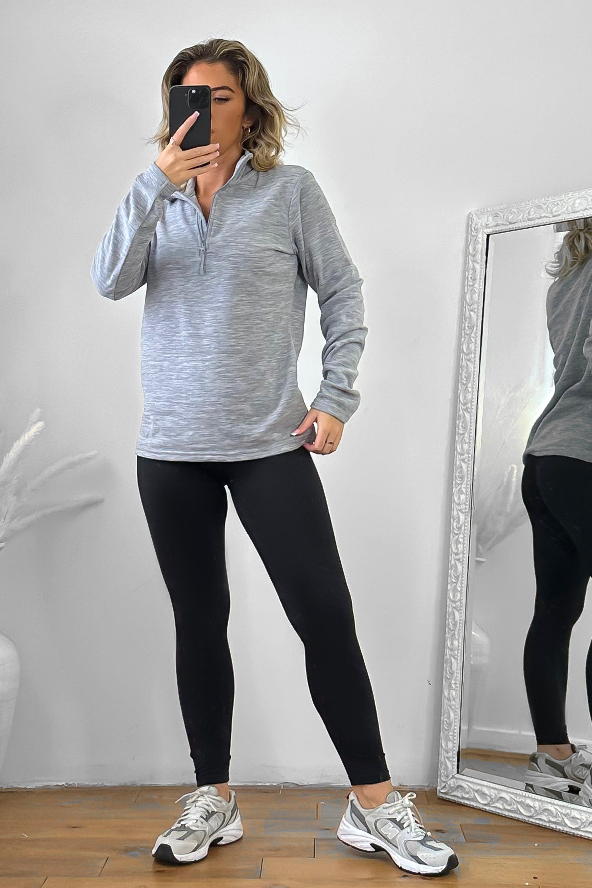 High Zipped Neck Melange Sportswear Top