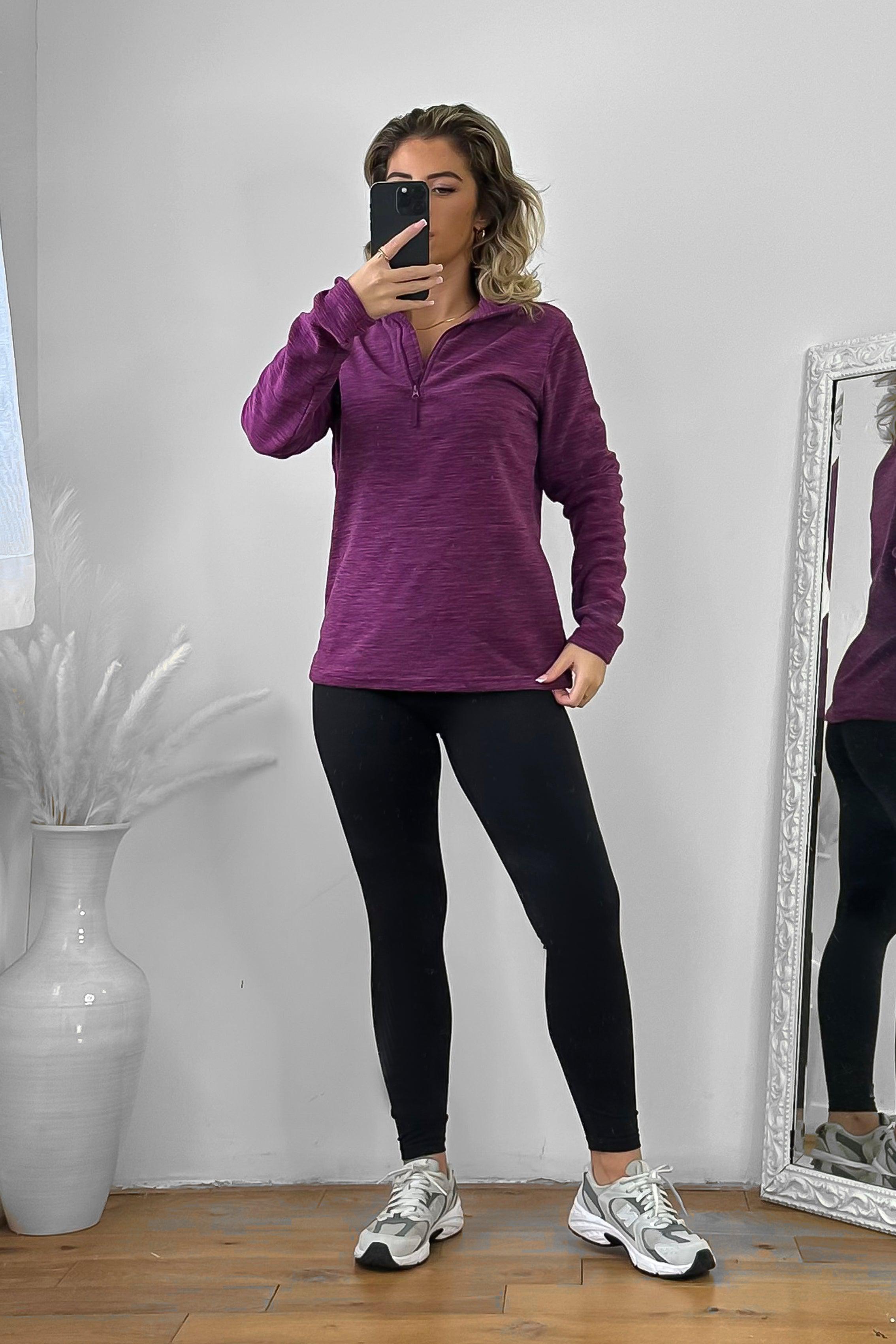 High Zipped Neck Melange Sportswear Top