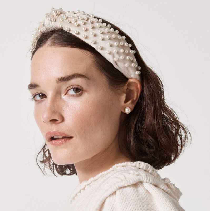 Ivory Pearl Velvet Knotted Headband