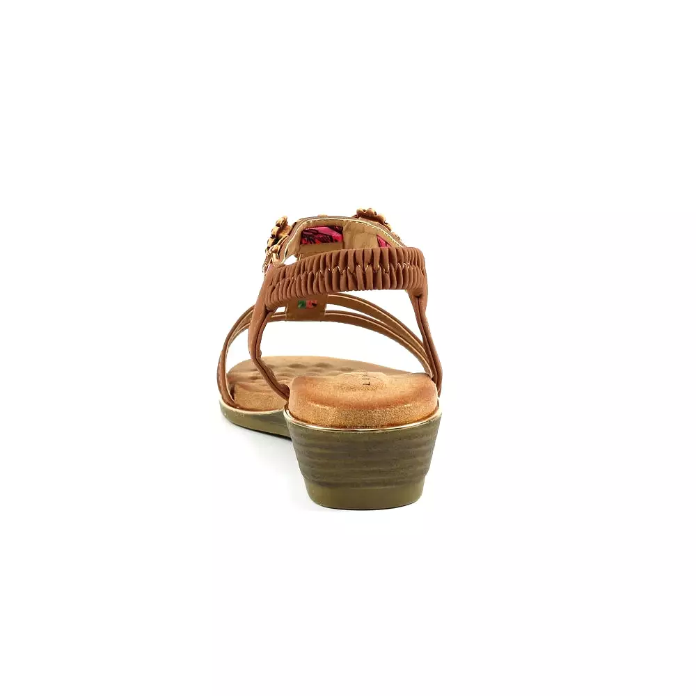 Ladies Lunar Frankie Sandal Tan Soft Low Wedge Heel