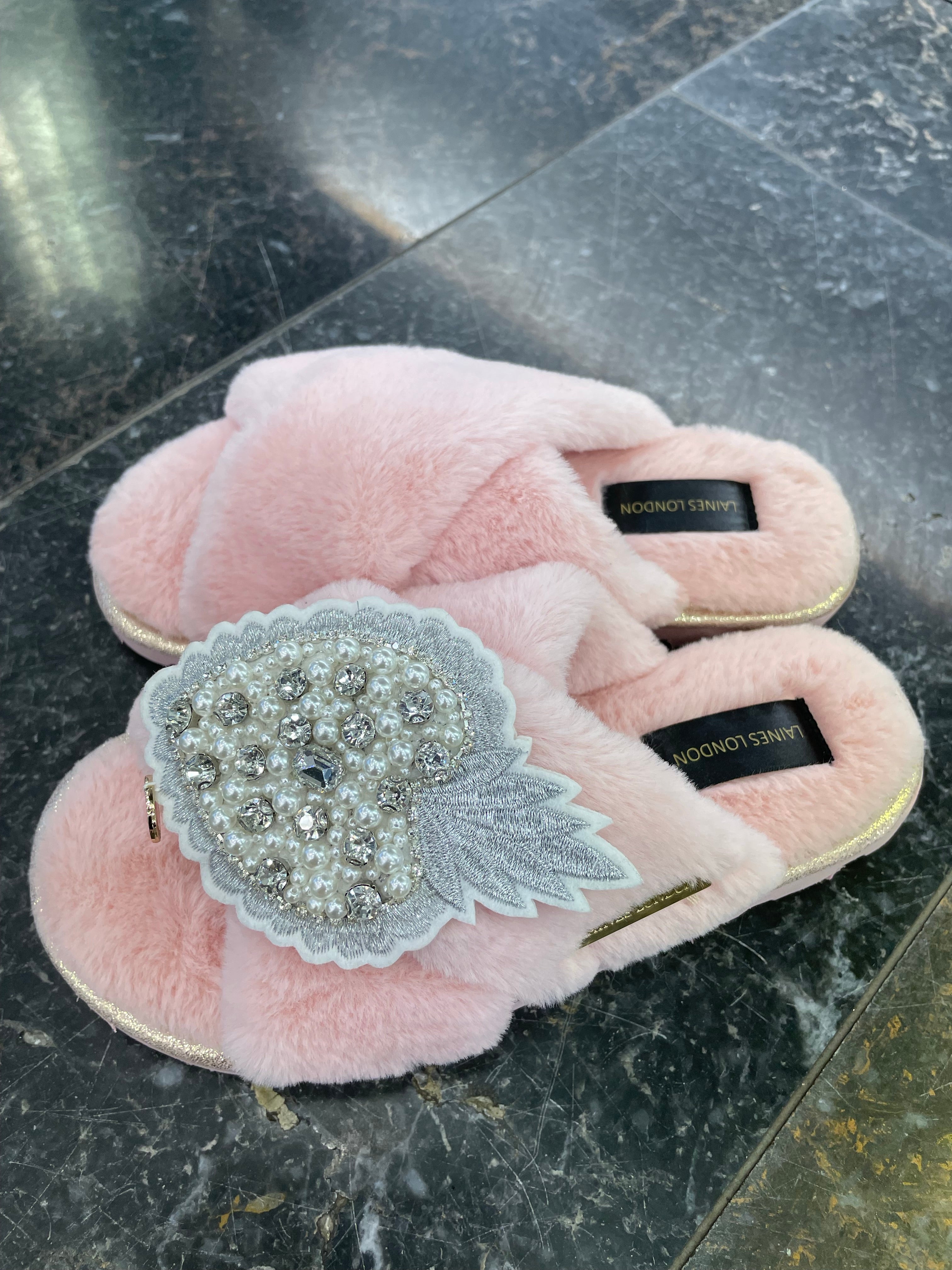 Laines London Pink Pearl Heart Slippers