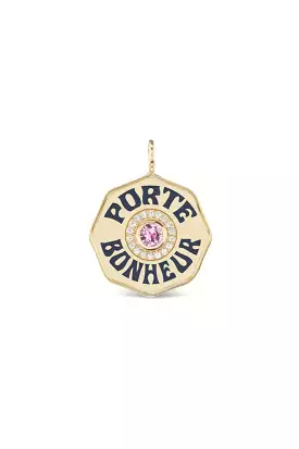 Large Porte Bonheur Charm - Pink Sapphire Diamond Navy Enamel Yellow Gold