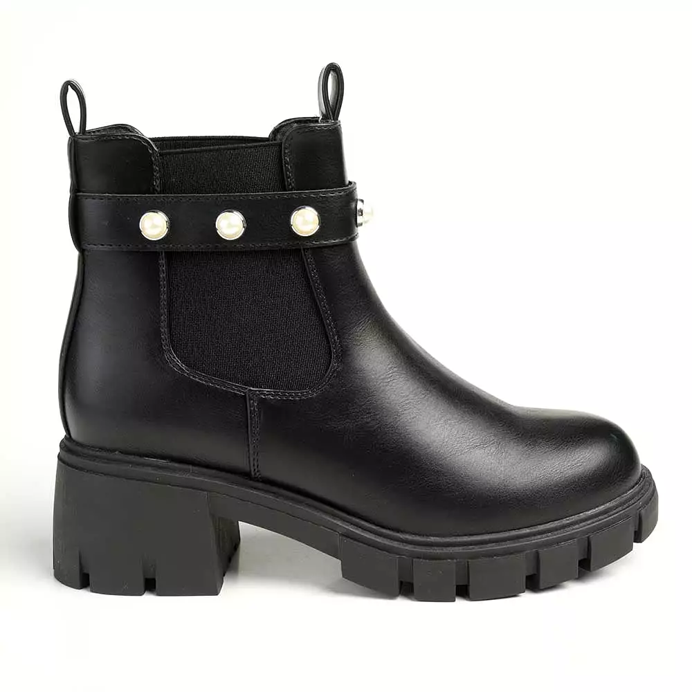 Madison Frankie Chunky Long Gusset Ankle Boot - Black