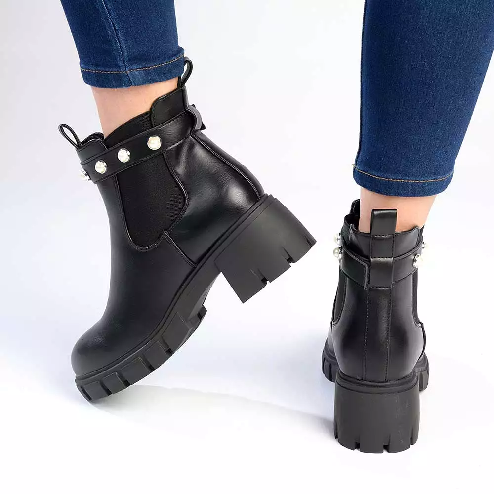 Madison Frankie Chunky Long Gusset Ankle Boot - Black