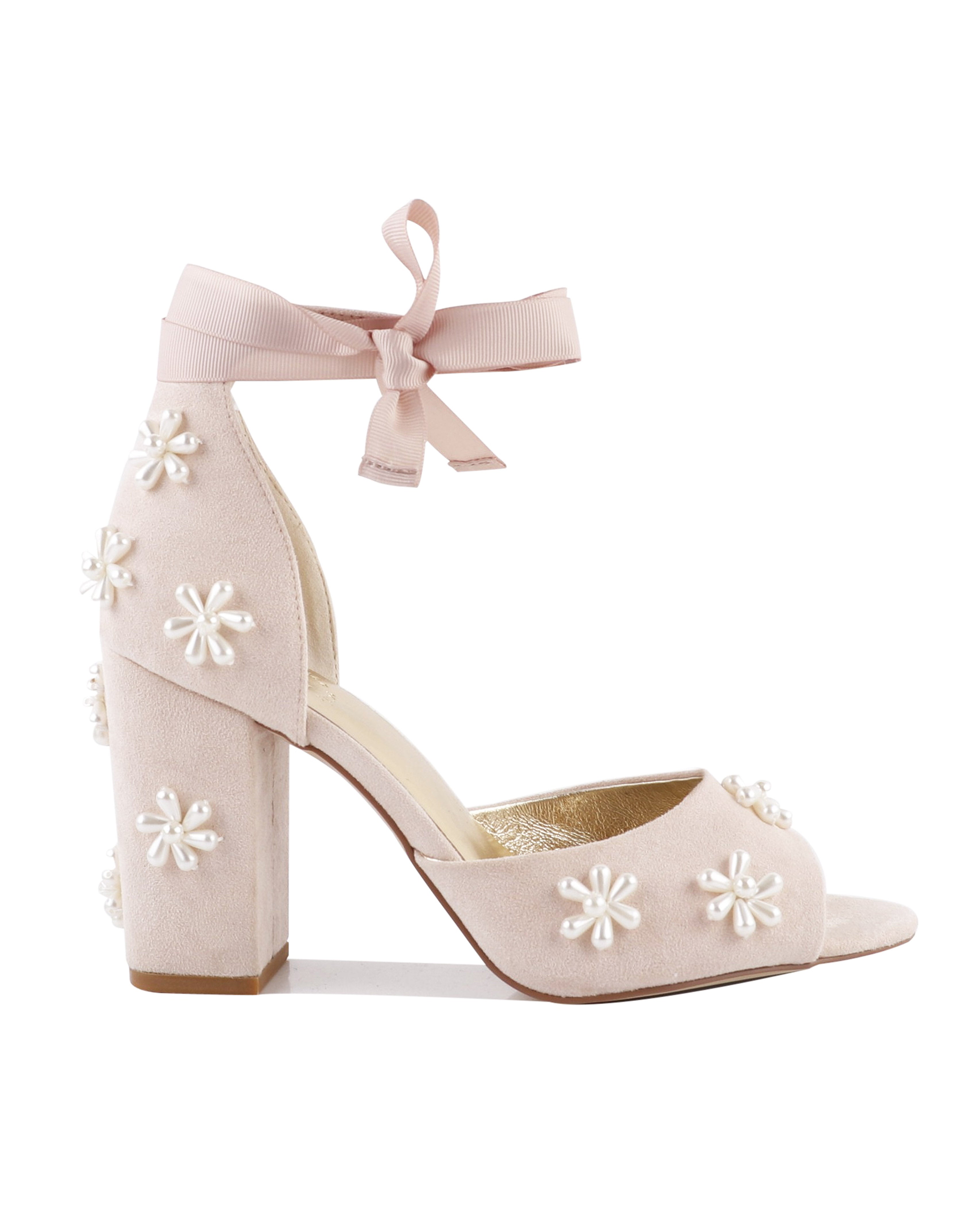 MELODY - PALE PINK PEARL FLOWER BRIDAL SHOES