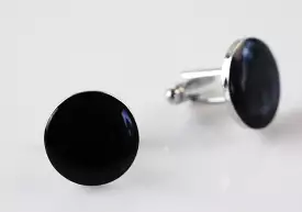 Mens Black Circle Cufflinks