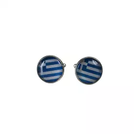 Mens Greece Greek Flag Round Cufflinks