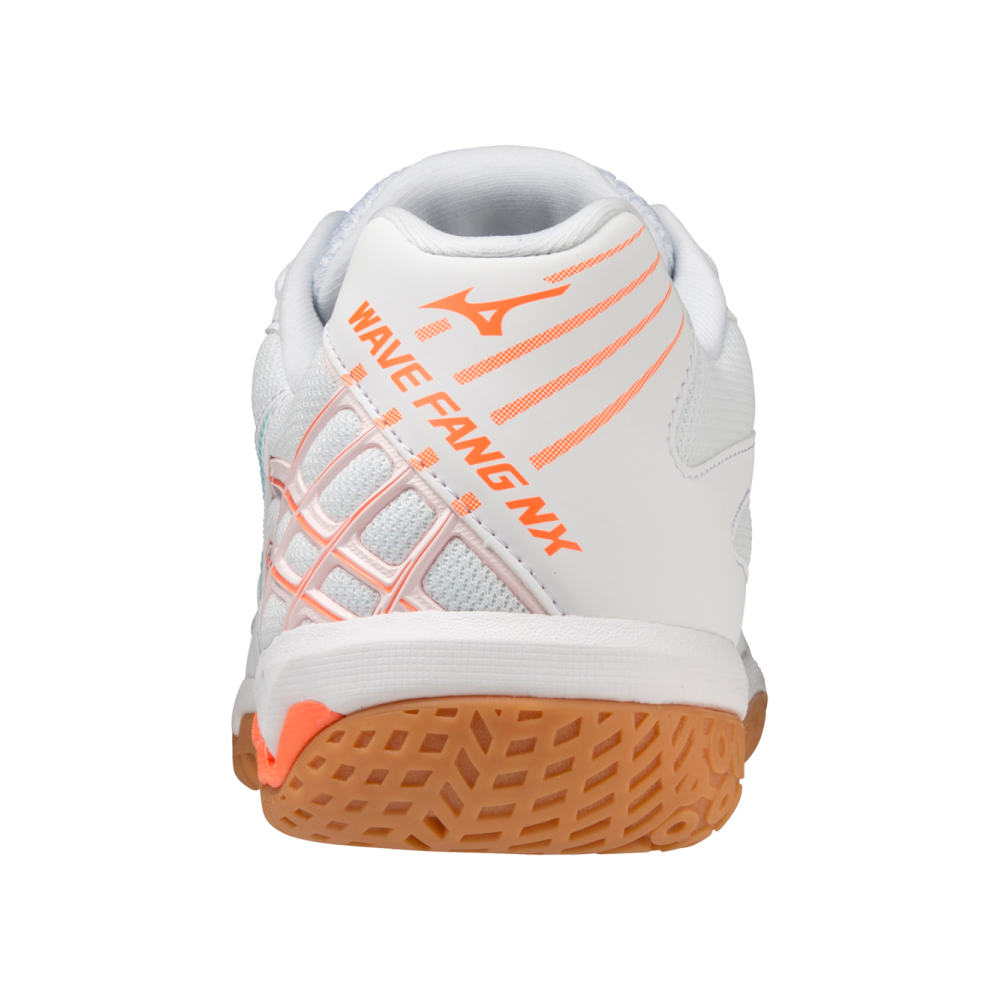 Mizuno Wave Fang NX Badminton Shoes | White/Tanager Turquoise/Light Orange