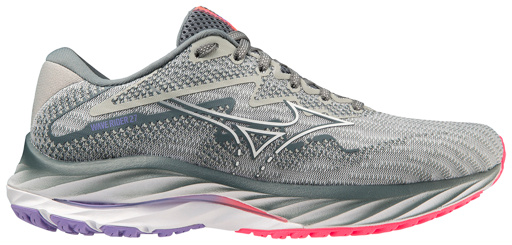 Mizuno Wave Rider 27 (D Width) - Pearl Blue/White/High-Vis Pink (Womens)