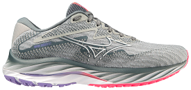 Mizuno Wave Rider 27 (D Width) - Pearl Blue/White/High-Vis Pink (Womens)