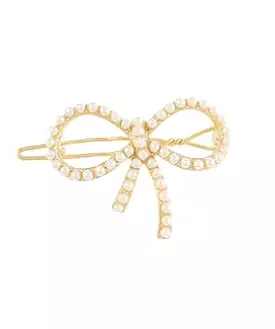 Pearl Bow Hairpin - Cream/Gold