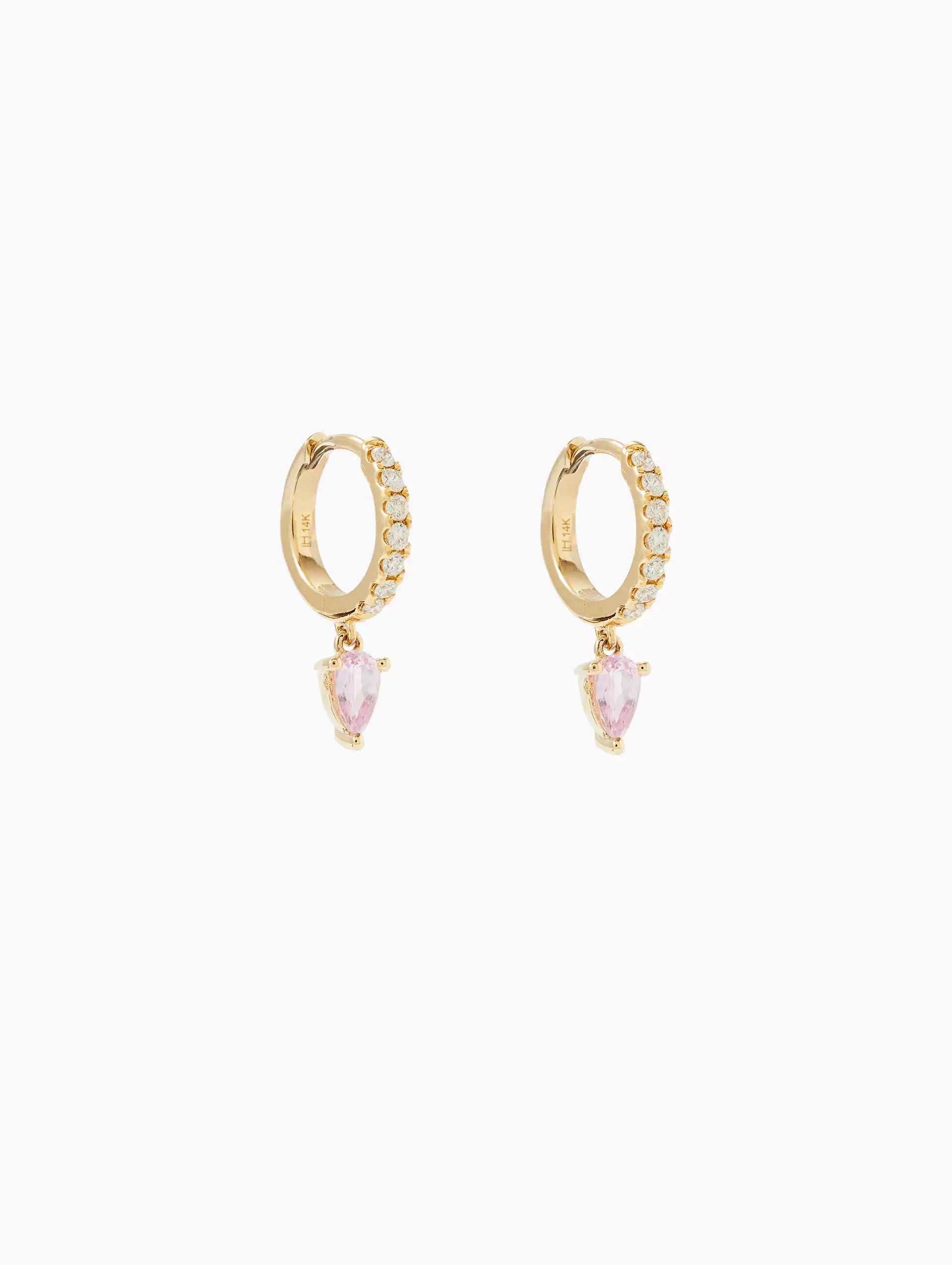 Pink Sapphire Diamond Water Drop Goddess Hoops