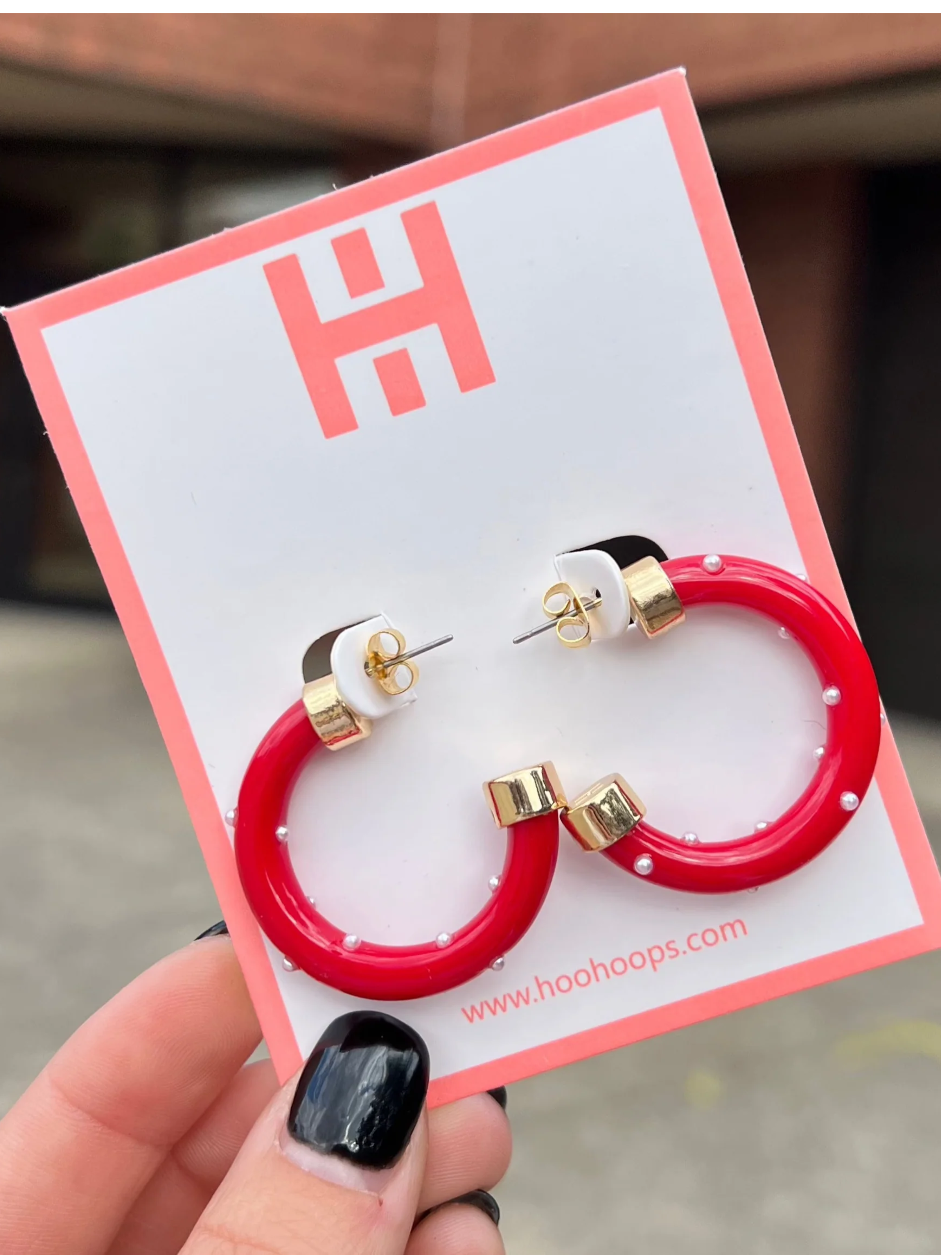 Red Pearl Hoops