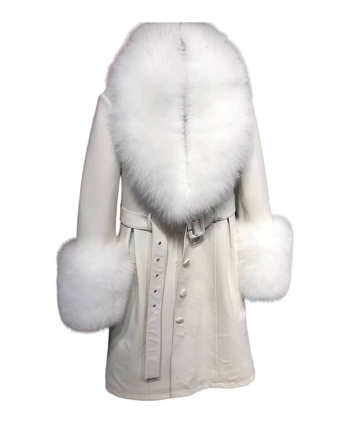 Sheep Skin Leather Long Coat With Fox Fur Collar and Sleeves