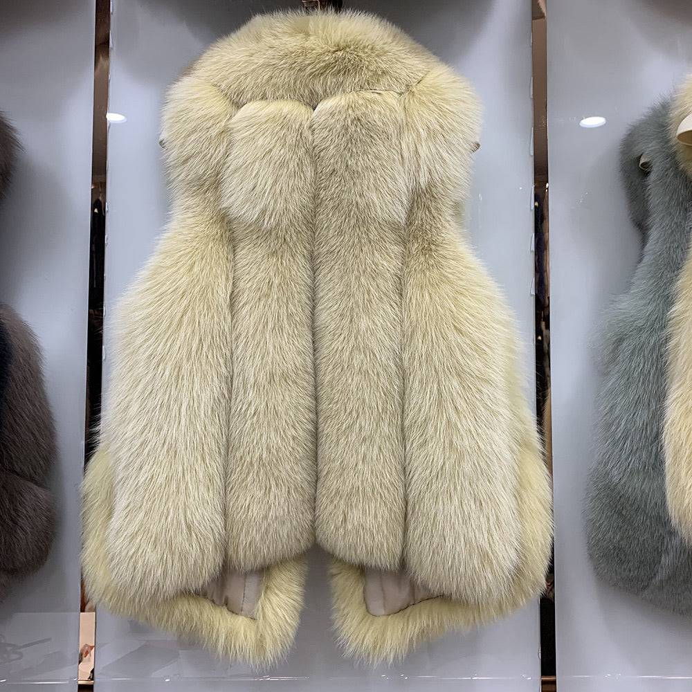 Soft Thick Plush Fox Fur Gilet With Hidden Pockets and Collar