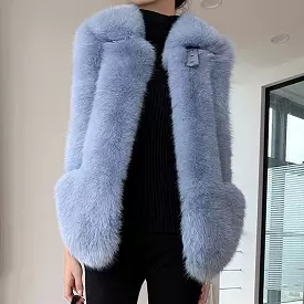 Soft Thick Plush Fox Fur Gilet With Hidden Pockets and Collar