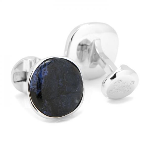 STERLING SILVER CLASSICROUND BLUE MARBLE CUFFLINKS