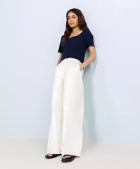 Stretched Cotton Wide Leg Trousers