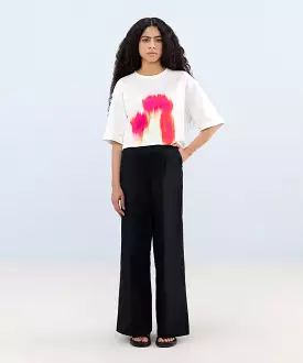 Stretched Cotton Wide Leg Trousers