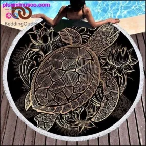 Turtles Bohemian Tassel Tapestry Flower Round Beach Towel