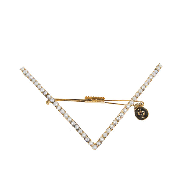 Vee Pearl Barette, Antique Gold