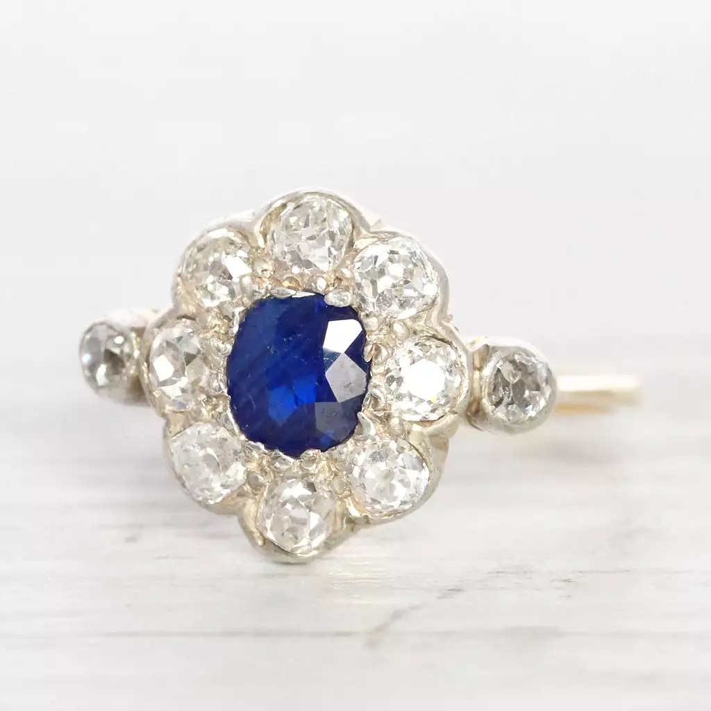 Victorian 0.60 Carat Sapphire and Old Cut Diamond Cluster