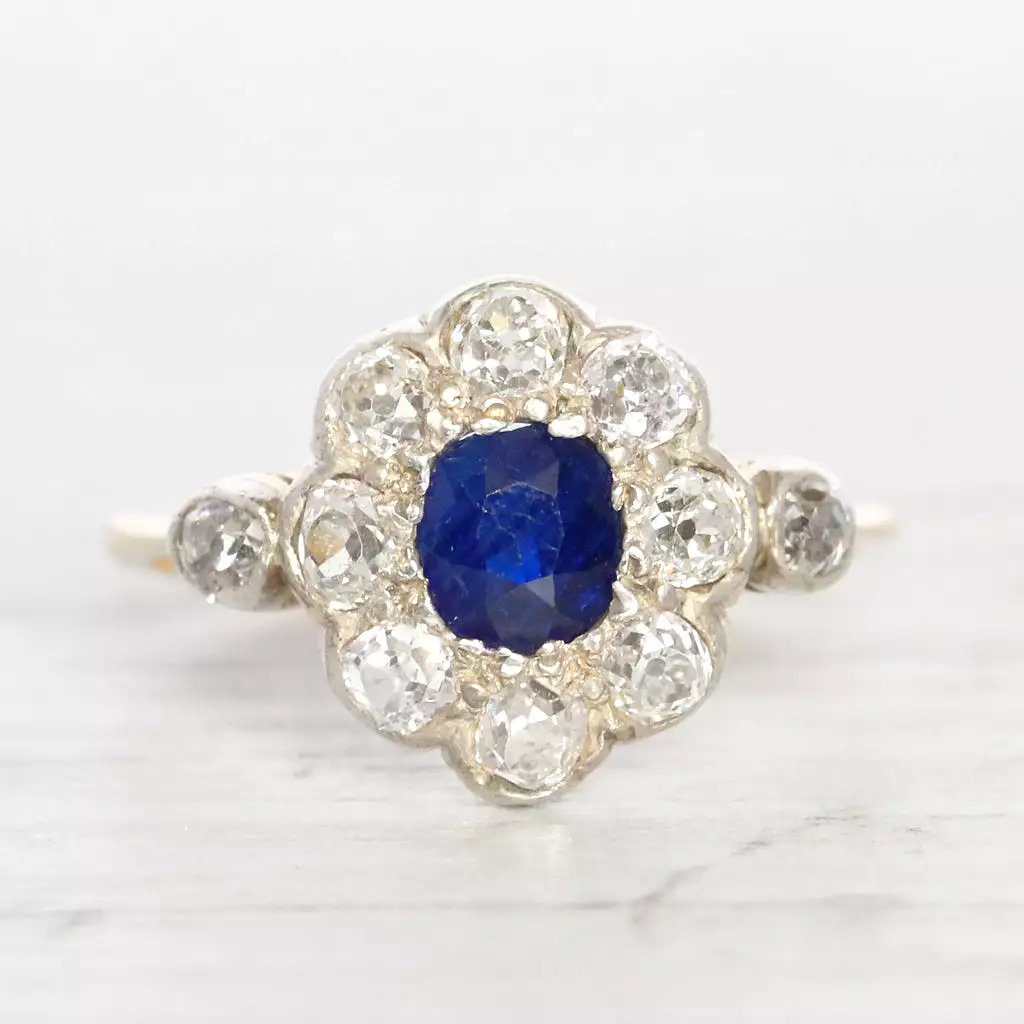 Victorian 0.60 Carat Sapphire and Old Cut Diamond Cluster