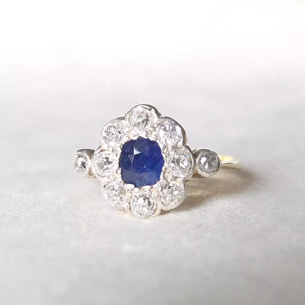 Victorian 0.60 Carat Sapphire and Old Cut Diamond Cluster