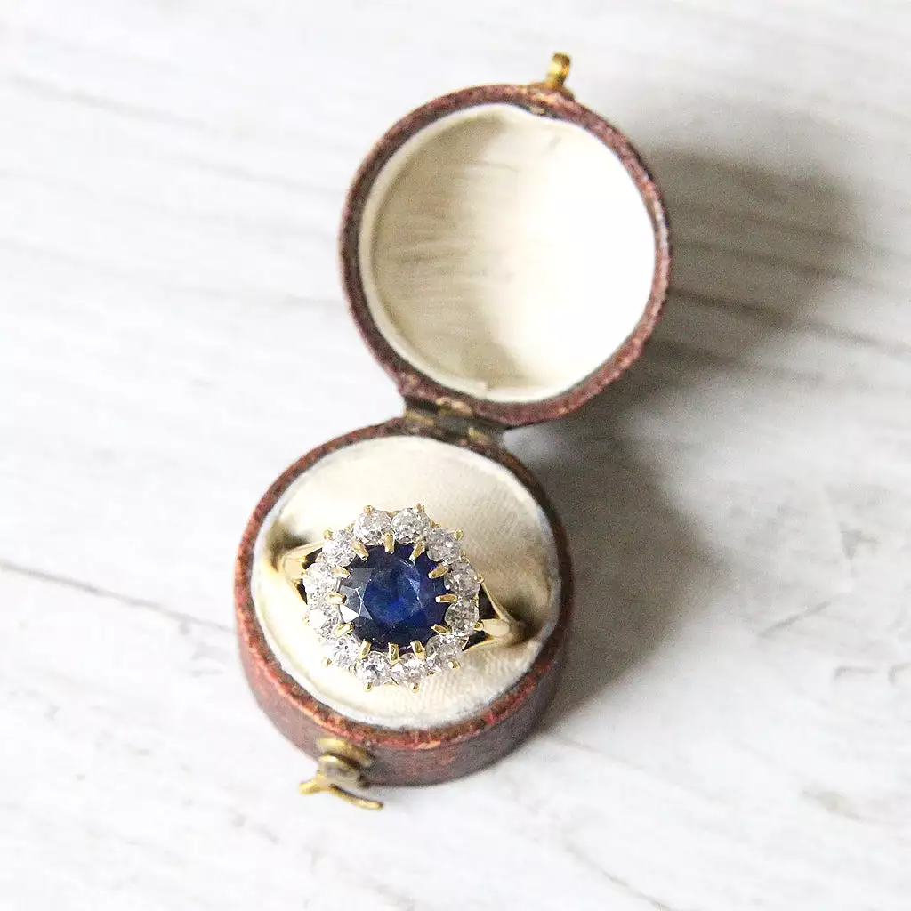 Victorian 1.50 Carat Sapphire and Old Cut Diamond Round Cluster