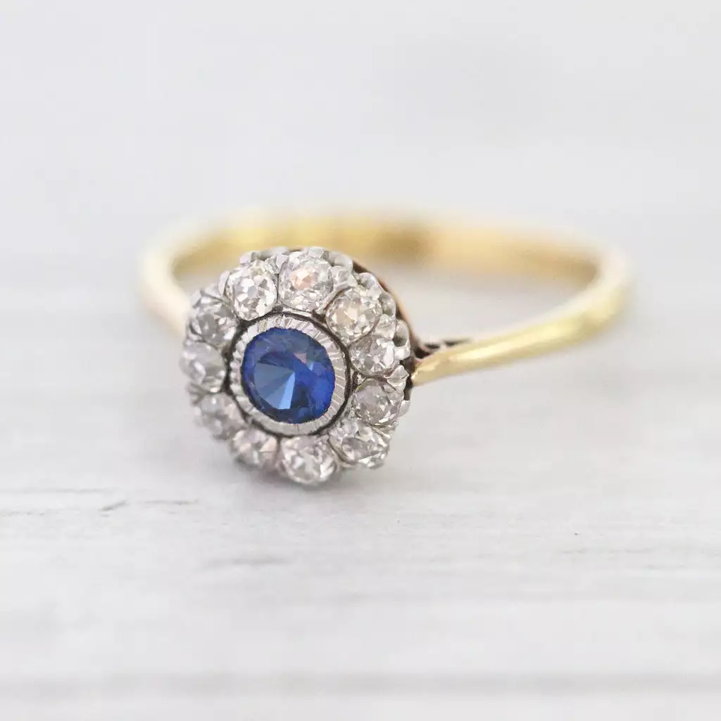 Victorian Sapphire and Diamond Round Cluster Ring