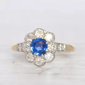 Victorian Style 0.85 Carat Sapphire and Old Cut Diamond Cluster