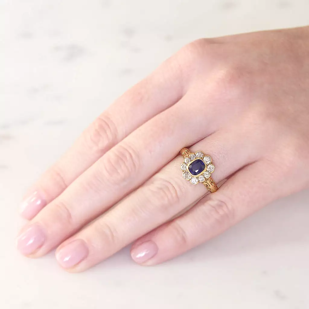 Victorian Style 0.85 Carat Sapphire and Old Cut Diamond Cluster