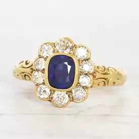 Victorian Style 0.85 Carat Sapphire and Old Cut Diamond Cluster