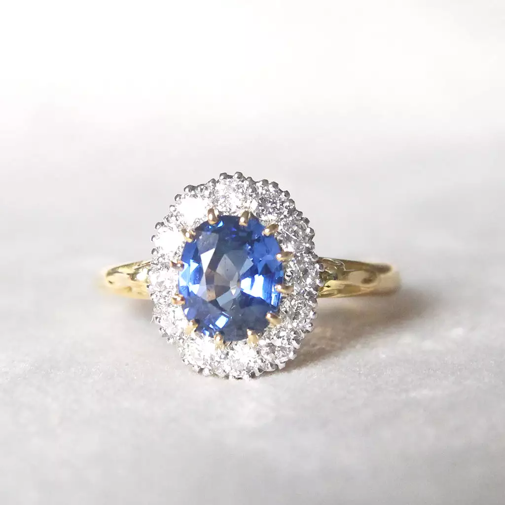 Victorian Style 1.37 Carat Sapphire and Old Cut Diamond Cluster