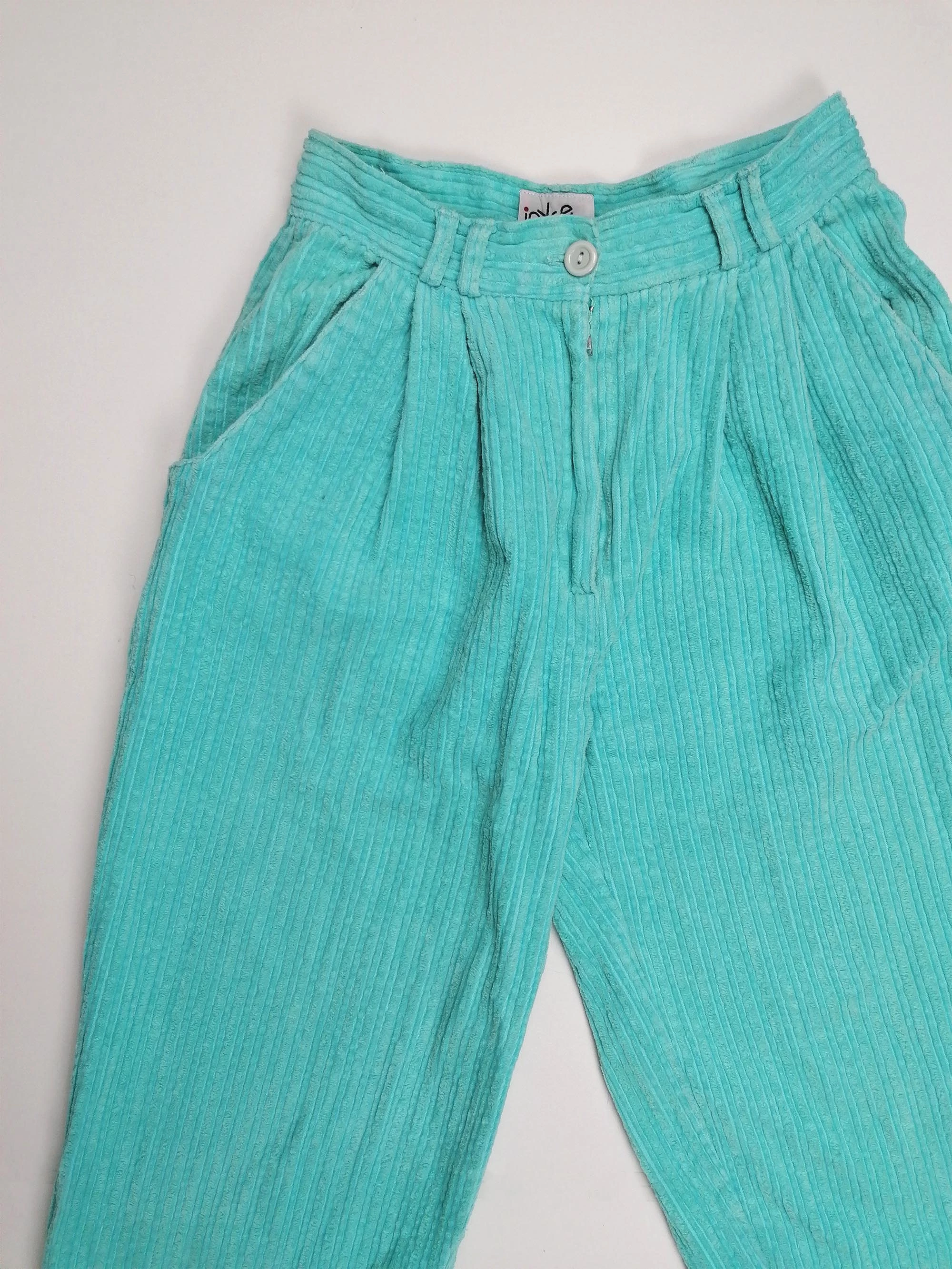 Vintage 80's High Waist Corduroy Velvet Baggy Jeans Aqua Turquoise - size XS-S (25)