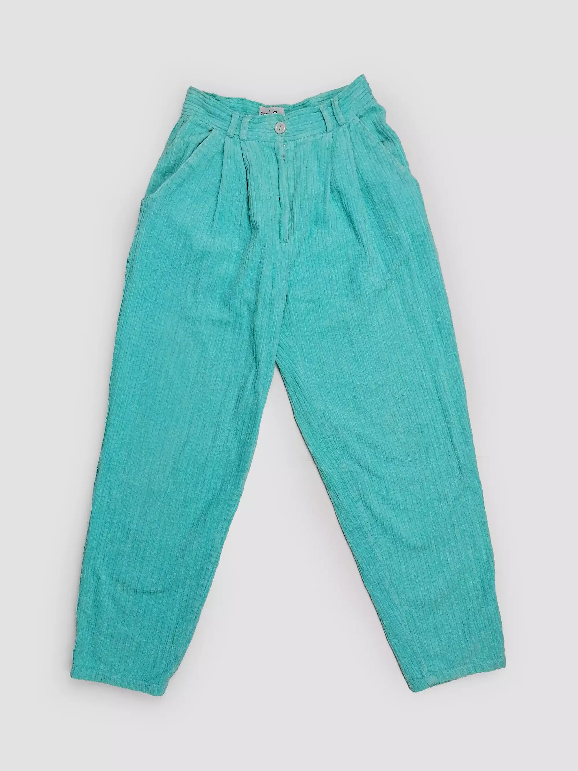 Vintage 80's High Waist Corduroy Velvet Baggy Jeans Aqua Turquoise - size XS-S (25)