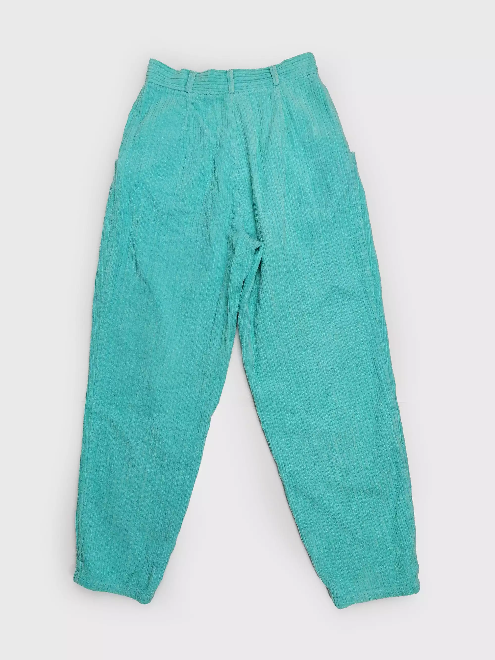 Vintage 80's High Waist Corduroy Velvet Baggy Jeans Aqua Turquoise - size XS-S (25)