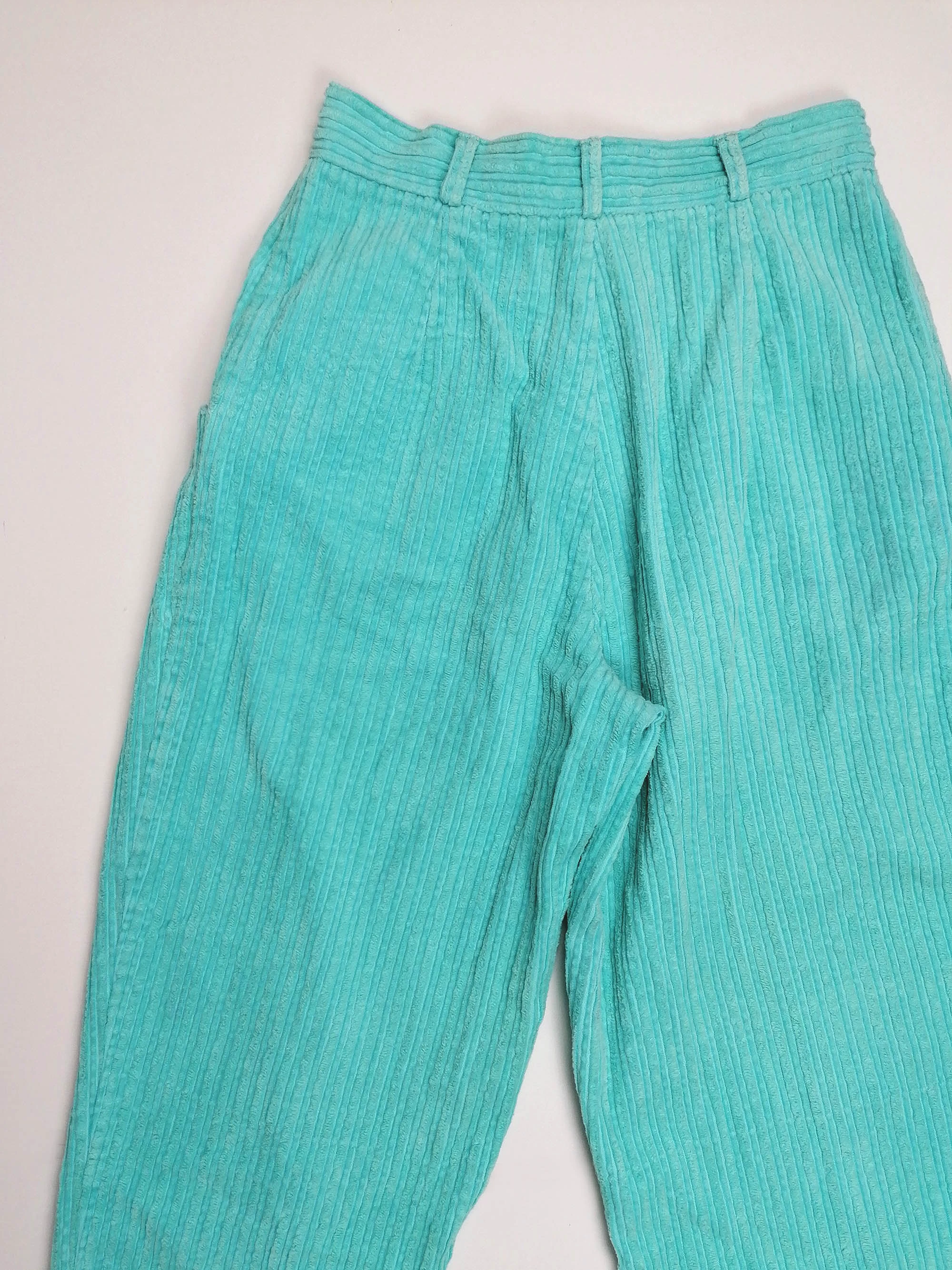 Vintage 80's High Waist Corduroy Velvet Baggy Jeans Aqua Turquoise - size XS-S (25)